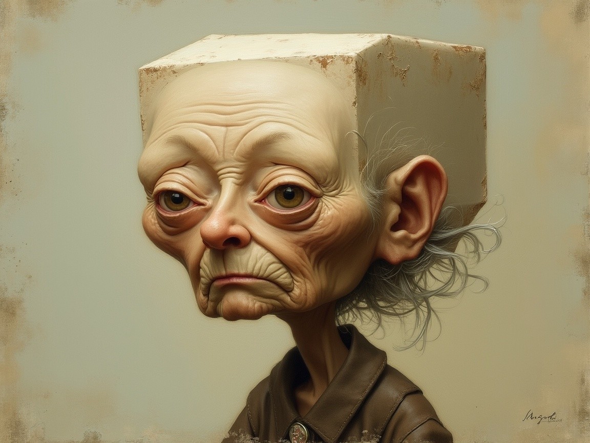 Whimsical Elderly Character with Exaggerated Features