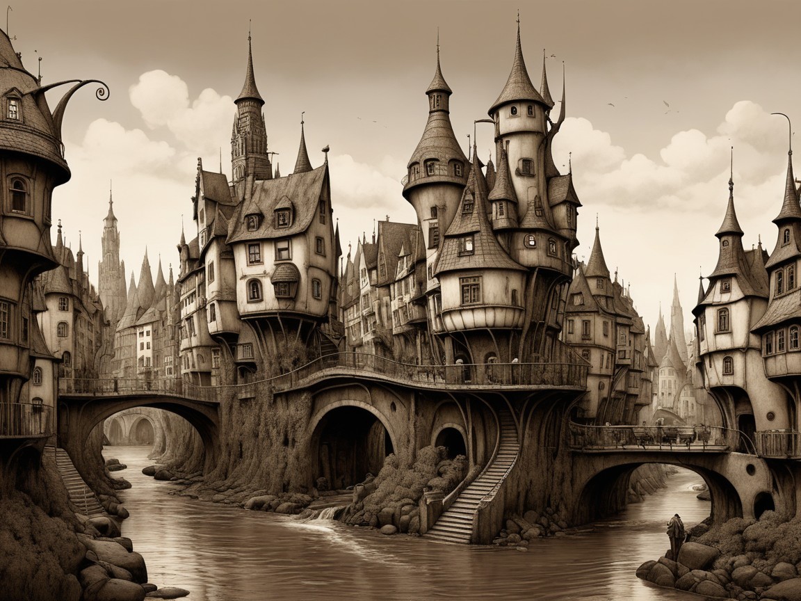 Old Sepia Photograph of a Fantasy Medieval City