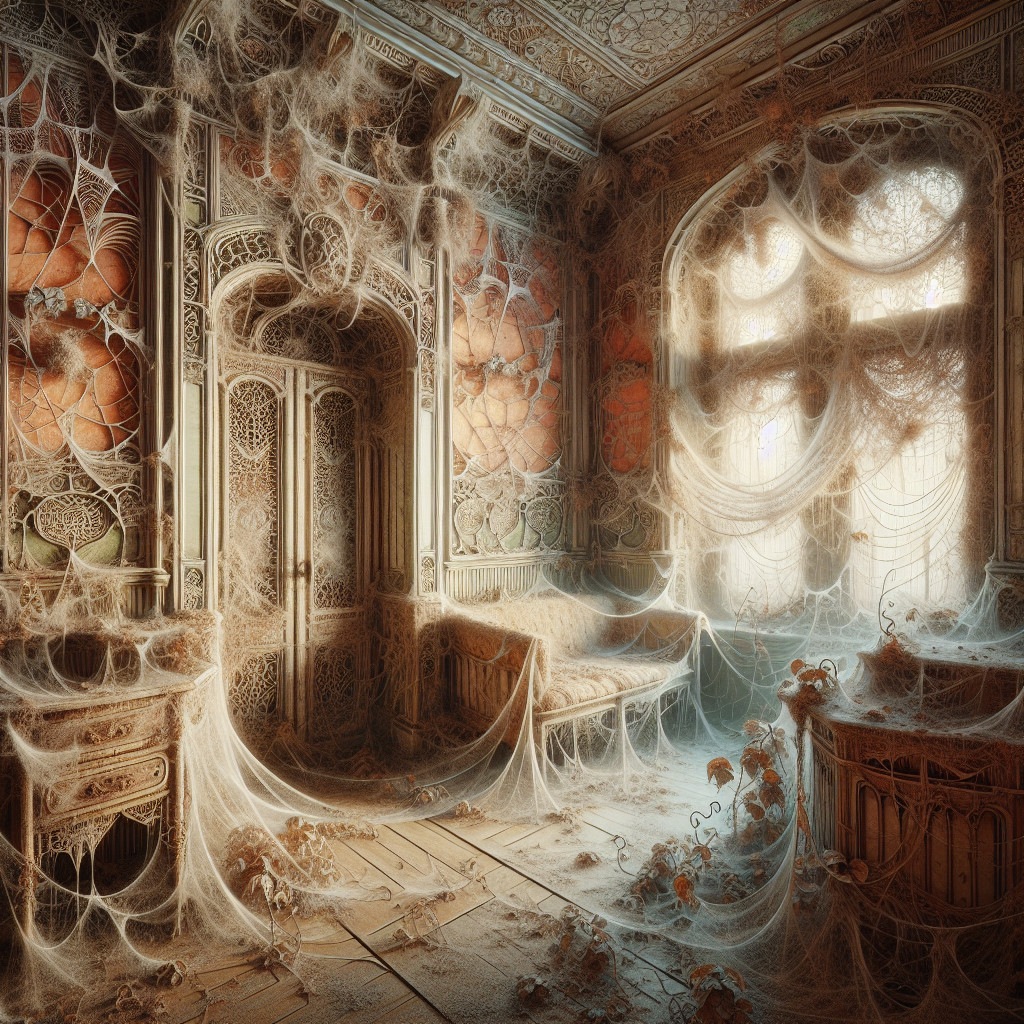 Abandoned Room with Spider Webs and Dusty Elegance