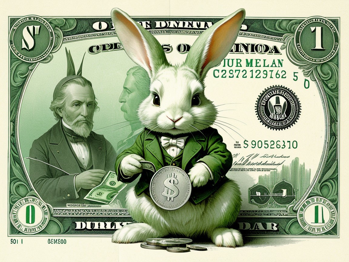 Cartoon Bunny in Green Suit with Dollar Coin Scene