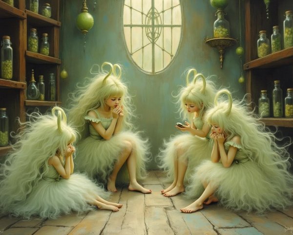 Ethereal Creatures in Enchanting Herbal Setting