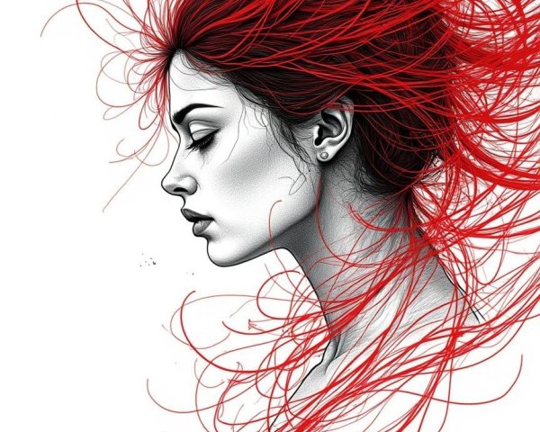 Illustration of a woman's profile with vibrant red hair