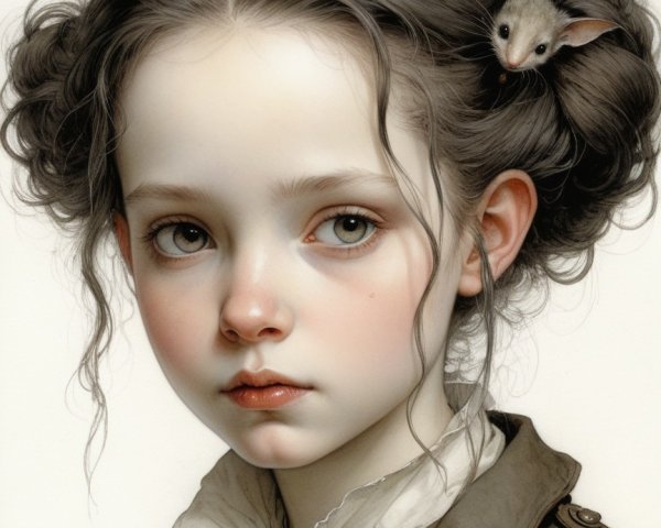 Young girl with expressive eyes in vintage attire