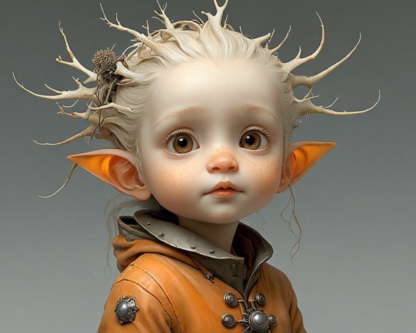 Whimsical Character with Antler Crown and Freckles