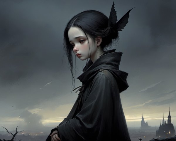 Twilight Landscape with a Pensive Girl and Castles