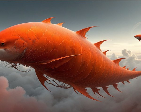 Surreal Orange Fish Swimming in Dreamy Sky