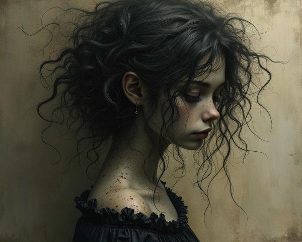Profile View of a Young Woman with Curly Hair