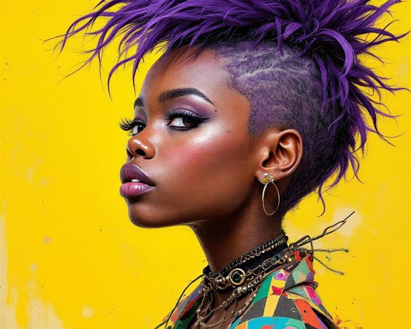 Portrait of a Young Black Woman with Purple Hair