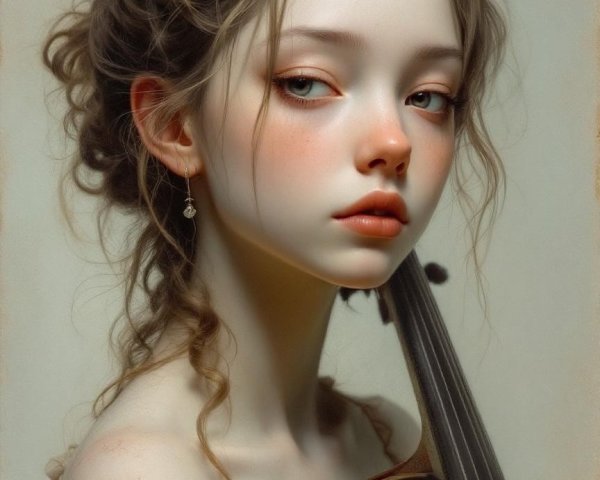 Young Woman with Violin and Delicate Features