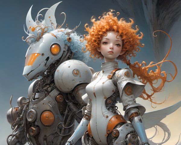 Futuristic Scene with Woman and Robotic Horse Companion