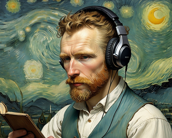 Man with Ginger Beard Reading Under Starry Sky