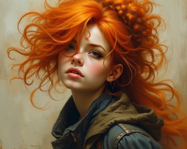 Portrait of a woman with voluminous orange hair