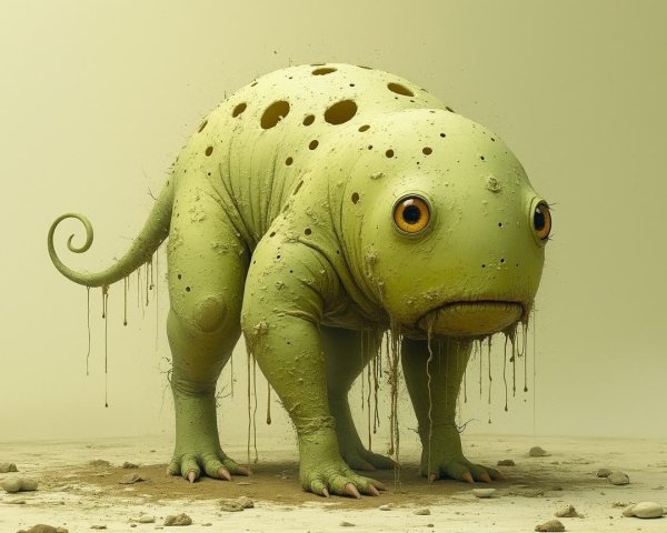 Whimsical Green Amphibian with Expressive Eyes