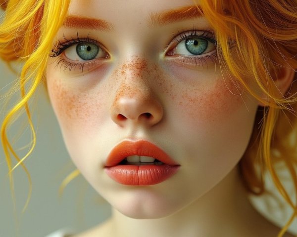 Portrait of a young woman with orange hair and green eyes