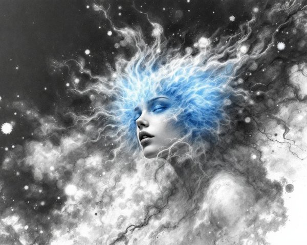 Surreal Portrait of a Woman with Cosmic Background
