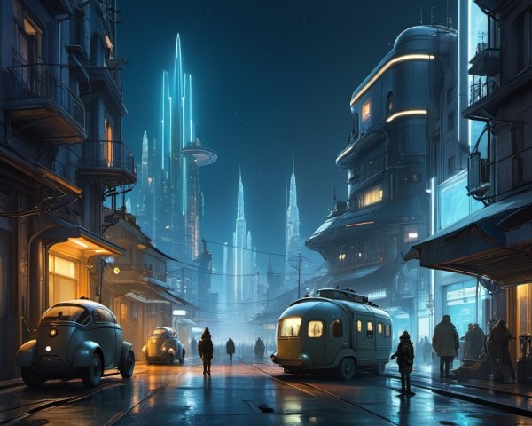 Futuristic Cityscape with Neon Lights and Skyscrapers