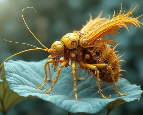 Vibrant Insect on Green Leaf with Whimsical Design