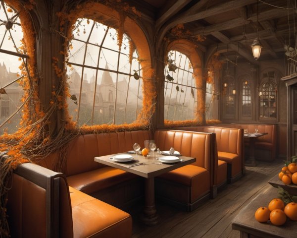Cozy Restaurant Interior with Warm Orange Accents