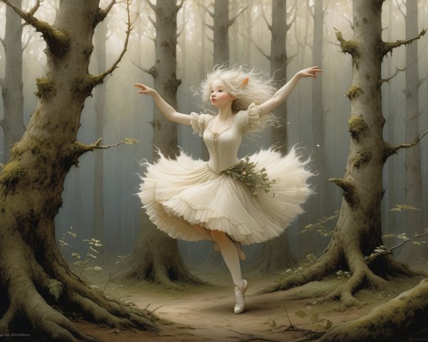 Ethereal Figure Dancing in a Serene Forest