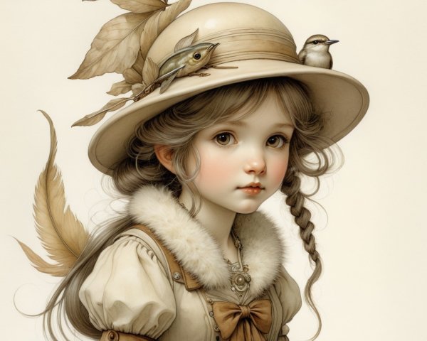 Charming Young Girl with Vintage Style and Hat