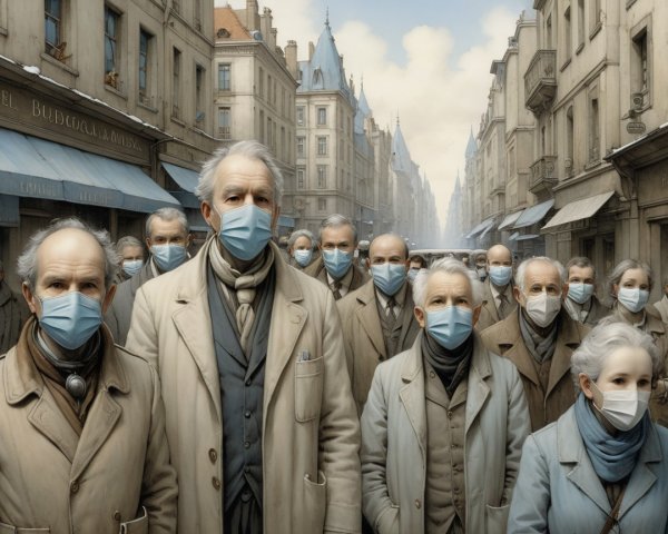 Crowd of Masked Elderly Men in Formal Attire