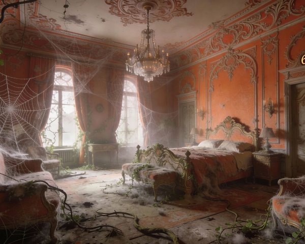 Abandoned Haunted Bedroom in an Old Mansion