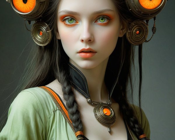 Figure with Braided Hair and Elaborate Headpiece