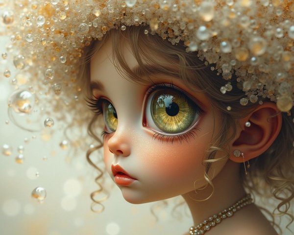 Whimsical Portrait of a Young Girl with Green Eyes
