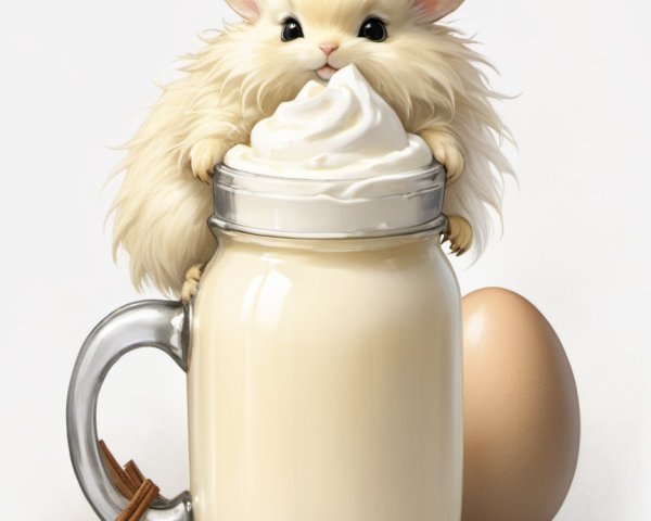 Fuzzy Creature with Eggnog and Cinnamon Sticks