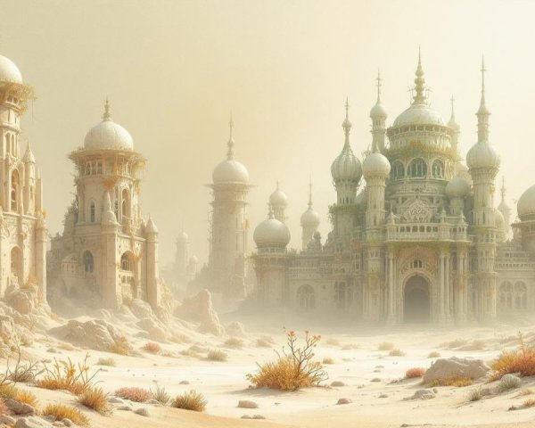 Mystical Landscape with Towering Structures and Spires
