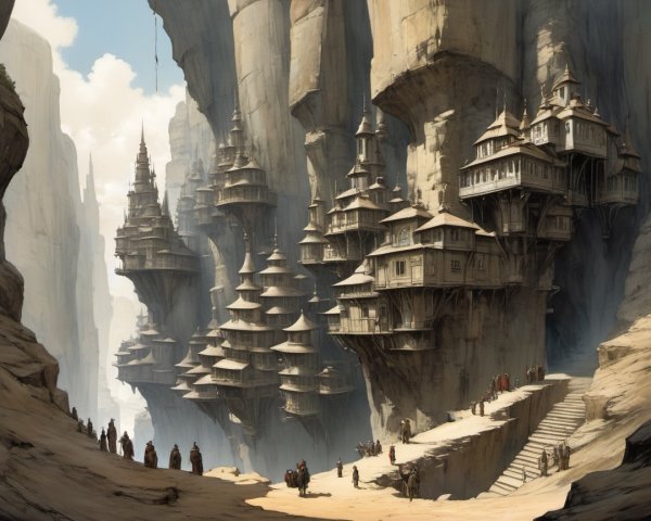 Wooden Houses on Cliffs in a Scenic Landscape