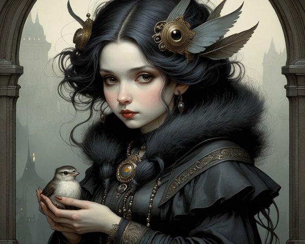 Gothic Portrait of a Young Woman with Accessories