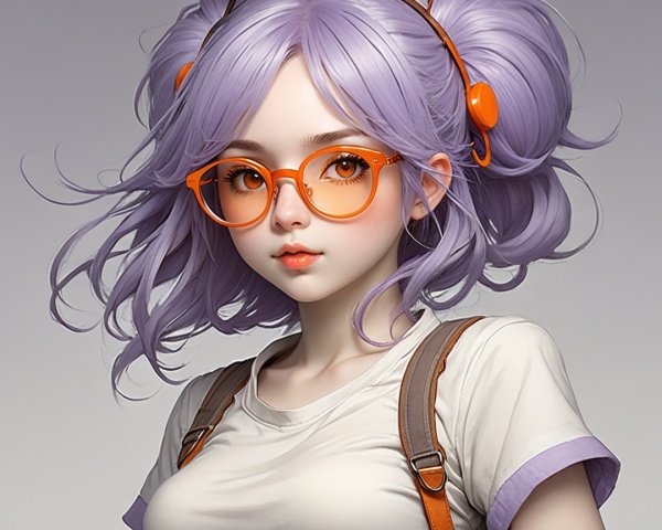 Young girl with pastel purple hair and orange glasses