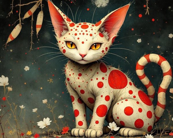 Whimsical Cat with Polka Dots in Dreamy Setting