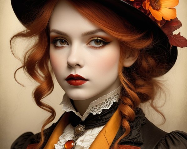 Portrait of a Young Woman in a Stylish Top Hat