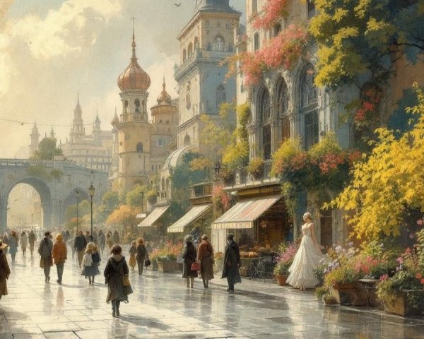 Charming Sunlit Street Scene with Classic Architecture