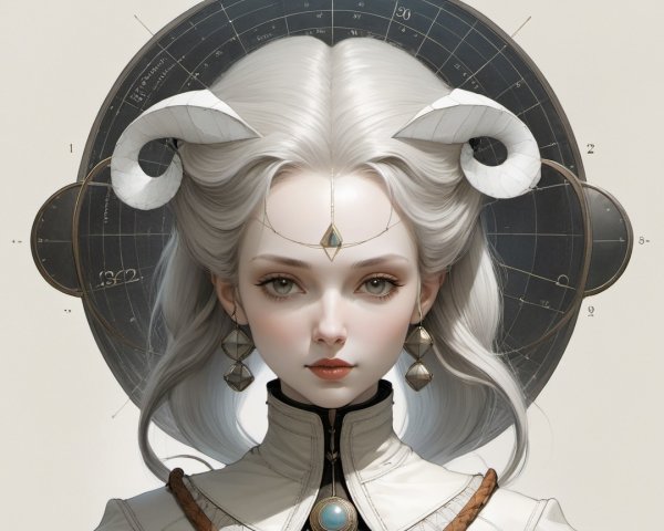 Serene Figure with Silver Hair and Celestial Background