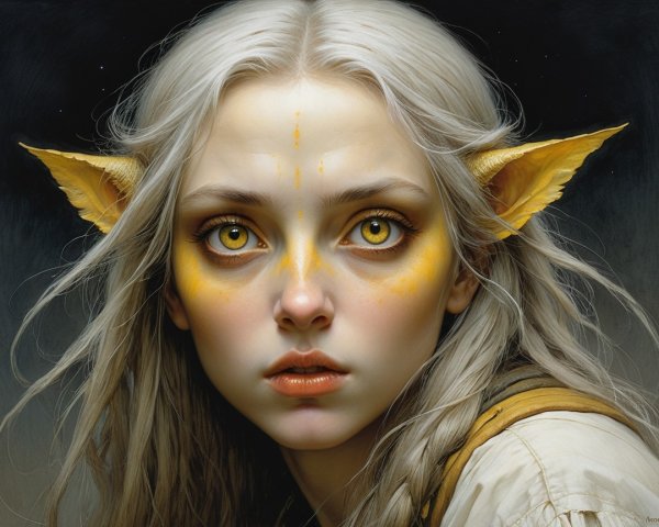 Young woman with pointed ears and silvery hair
