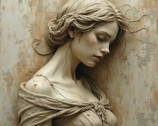 Serene Profile of a Contemplative Figure on Wall