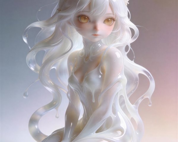 3D Render of Luminous Anime Girl with Cat Ears