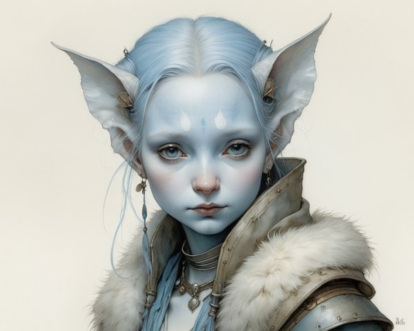 Fantasy Character with Blue Skin and Mystical Features