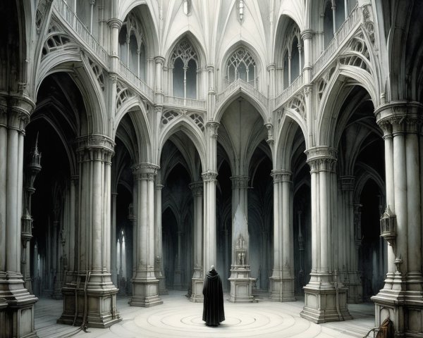 Gothic Cathedral Interior with Ethereal Atmosphere