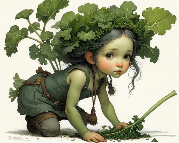 Whimsical Illustration of a Girl with Plant Elements