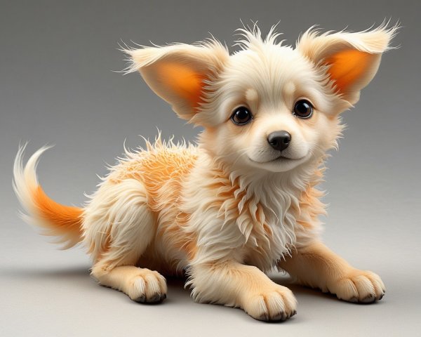 Fluffy Cream and Orange Puppy with Playful Expression