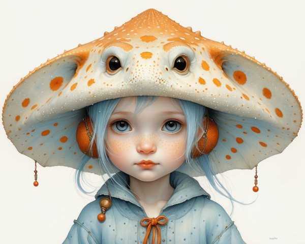 Whimsical Illustration of a Girl in a Frog Hat