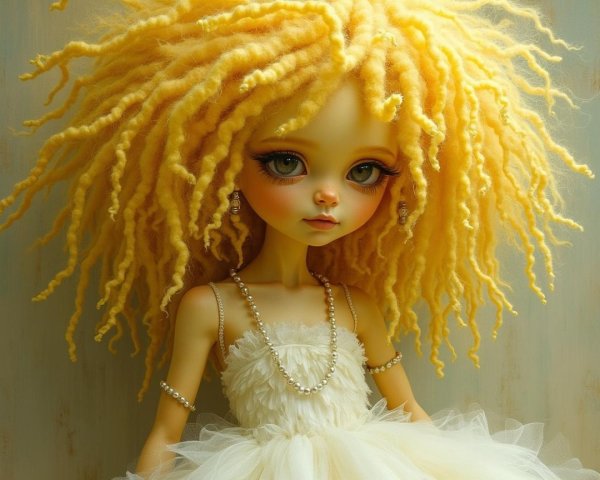 Vibrant Doll with Curly Hair and Elegant Dress