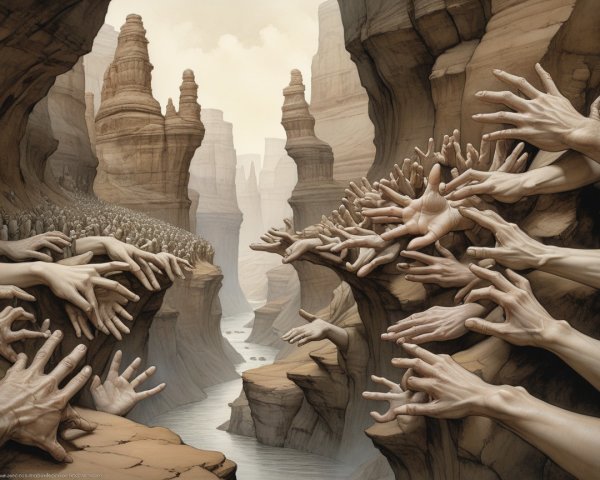 Surreal Canyon Landscape with Towering Rock Formations