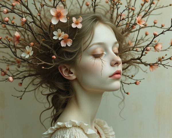 Serene Portrait of a Young Woman with Floral Crown