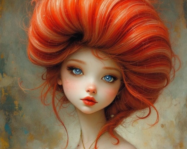 Whimsical Portrait of a Girl with Red Hair and Blue Eyes