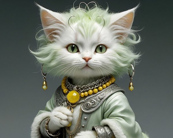 Whimsical Feline Figure with Elegant Accessories